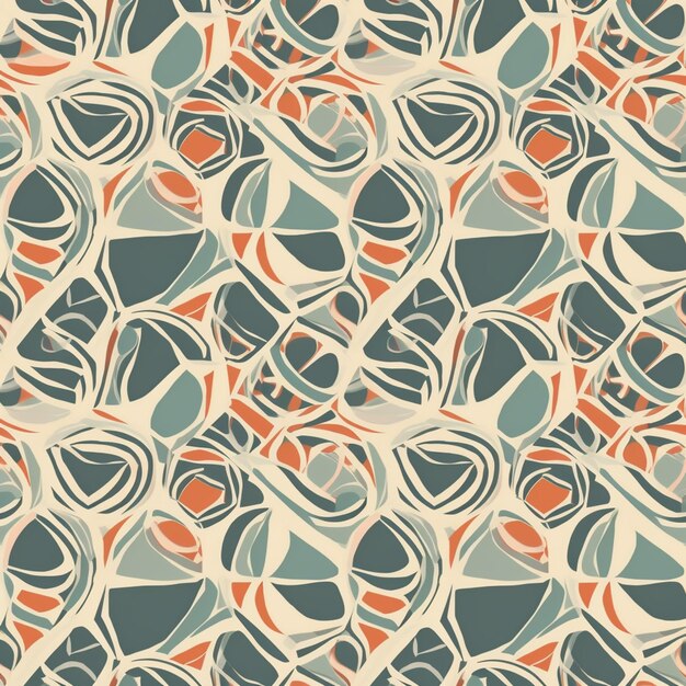 Een naadloos patroon met een schaal en blauwe en oranje kleuren.