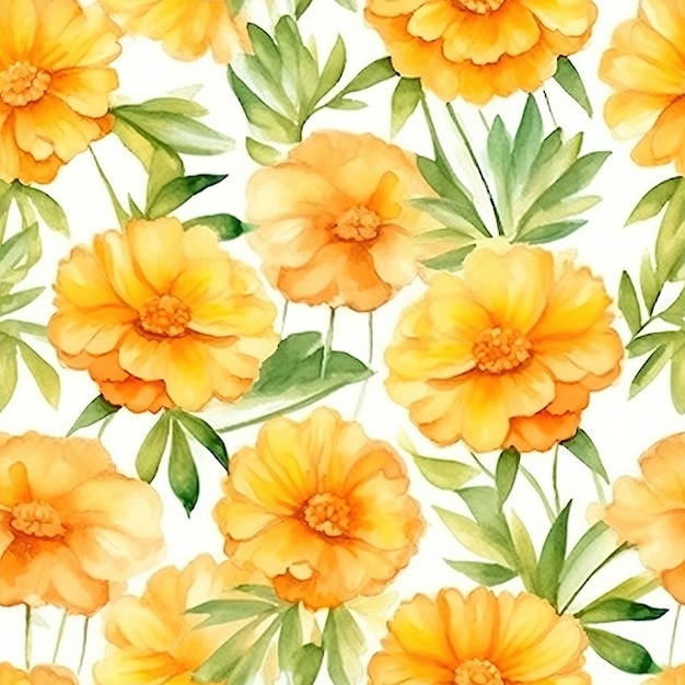 Een naadloos patroon met oranje bloemen en bladeren.
