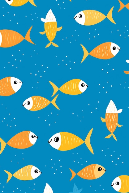 een naadloos patroon met vis en bubbels op een blauwe achtergrond