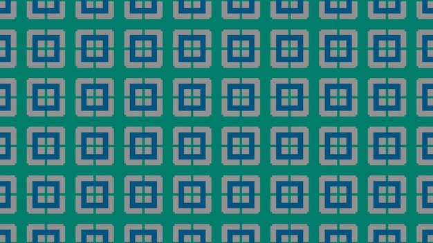 Een naadloos patroon van blauwe en groene vierkanten op een donkerblauwe achtergrond.