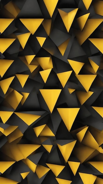 Een naadloos patroon van gele en zwarte driehoeken met een zwarte achtergrond