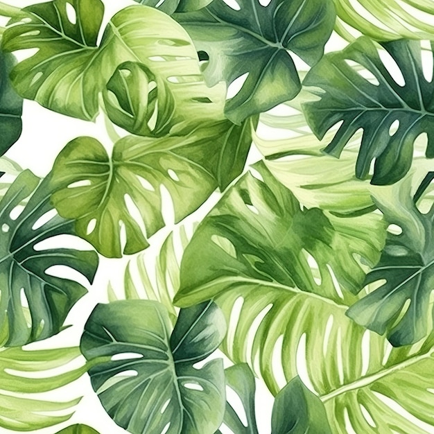 Een naadloos patroon van tropische bladeren.