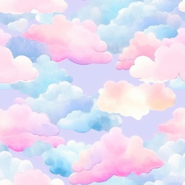 Een naadloos patroon van wolken met roze en blauwe wolken.