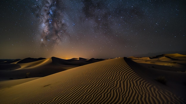 Een nachtzicht op de woestijn met de melkweg aan de hemel
