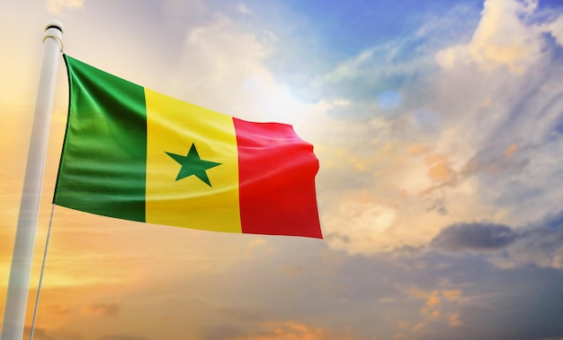 Een nationale vlag van Senegal, geïsoleerde 3D-wapperende vlag,