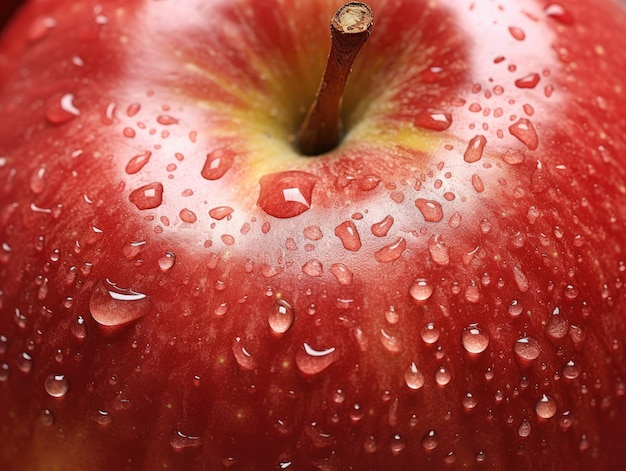 een natte appel met waterdruppels erop