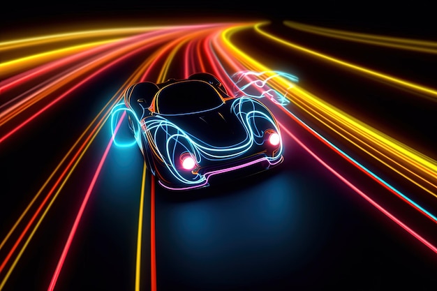 Een neon auto met een lampje achterop