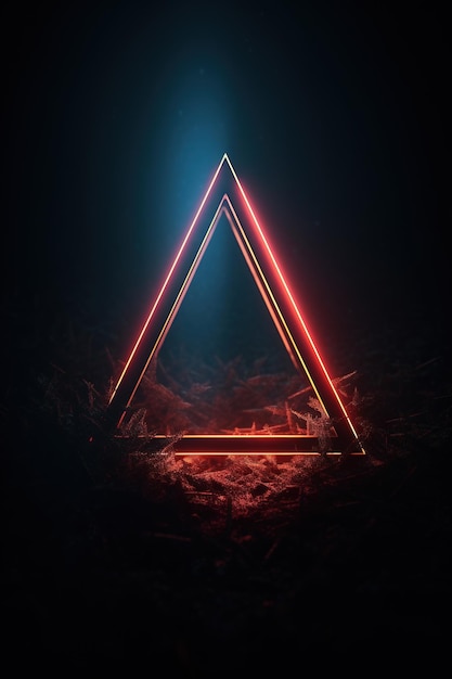 Een neon driehoek met het woord light erop