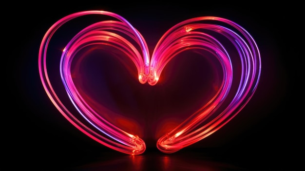 Een neon hart kust de duisternis stralende warmte en genegenheid met zijn neon verlichte omhelzing