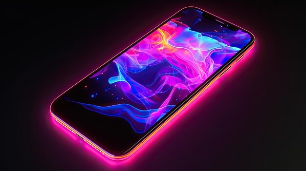 Een neon telefoon met een neon gloed in het midden.