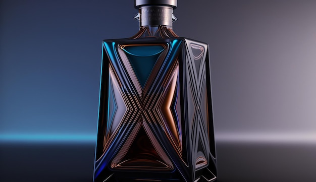 Een neon zwart label ontwerp fles drank futuristische geometrische vorm AI gegenereerde afbeelding