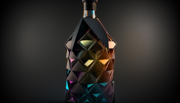 Een neon zwart label ontwerp fles drank futuristische geometrische vorm AI gegenereerde afbeelding