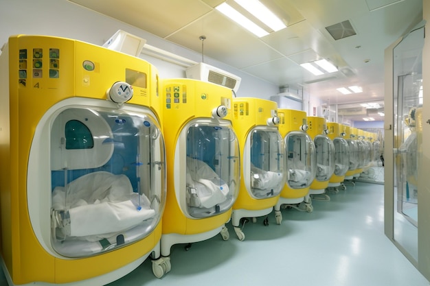 Een neonatale intensive care-afdeling NICU met kleine baby's in couveuses medische voorzieningen Generatieve AI