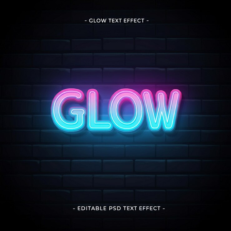 Foto een neonbord met de tekst "glowy" erop.