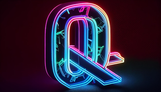 Foto een neonletter q met een blauwe en roze achtergrond