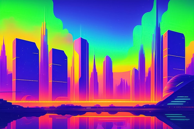 Een neonstad met een neonbord met de tekst 'neon city'