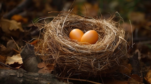 Een nest met eieren erin en bovenaan het woord ei