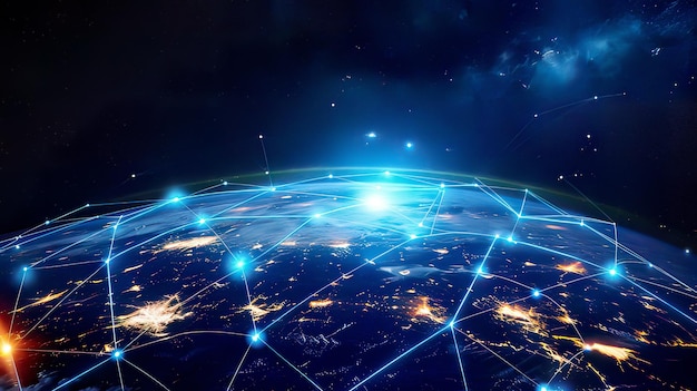 een netwerk van verbindingen tussen steden en de wereld
