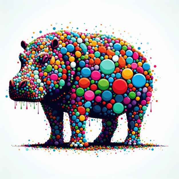 Foto een neushoorn met kleurrijke stippen erop