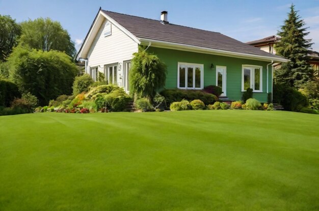 Een nieuw huis met een tuin op het platteland