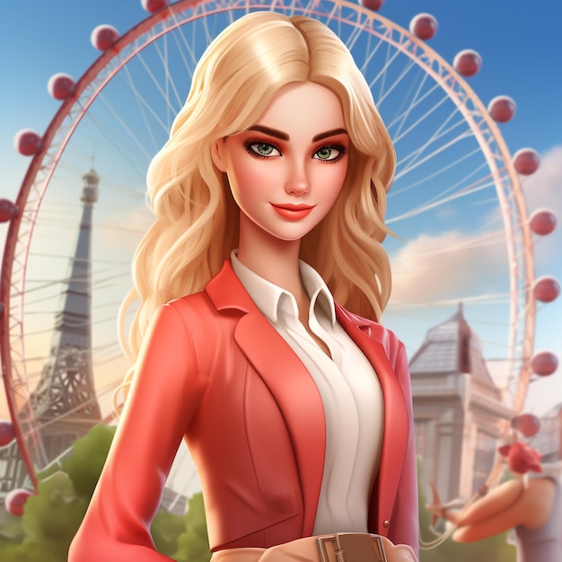 Een nieuw leven mobiel game-app-pictogram met een Brits blond vrouwtje met gegenereerde Ai