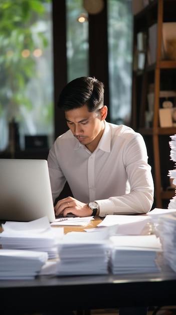 een nieuwe werk zakenman bezig met het gebruik en werken met laptop computer en documenten brieven te sturen