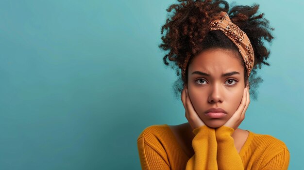 Foto een noord-afrikaanse vrouw die verdriet en verdriet overbrengt, geïsoleerd op een stevige achtergrond