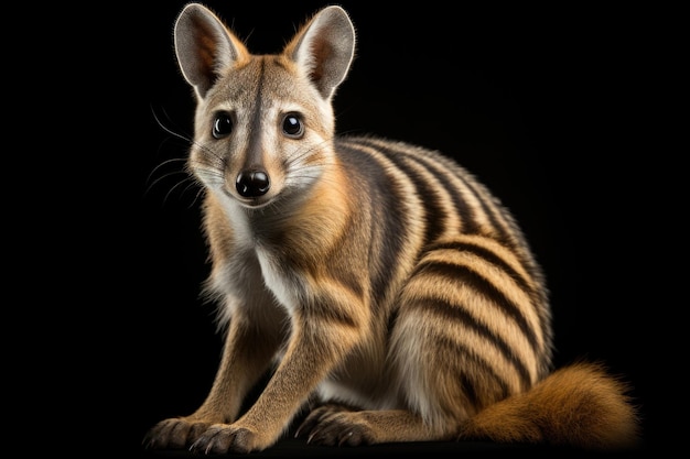 Een Numbat, ook bekend als de banded anteater op een zwarte achtergrond