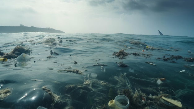 Een oceaan vol afval en plastic afval Generatieve AI