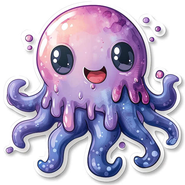 een octopus met paarse ogen en paarse ogen wordt getoond