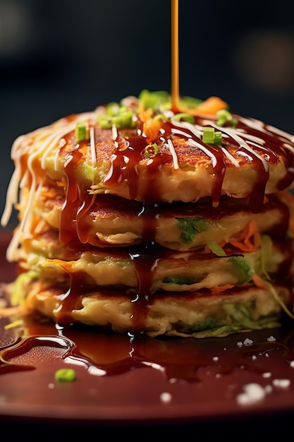 Een Okonomiyaki met wazige achtergrond