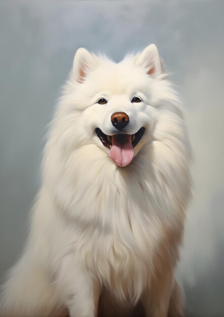 Een olieverf schilderij van een wit Samoyed hond huisdieren portret illustratie