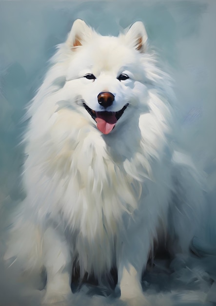 Een olieverf schilderij van een wit Samoyed hond huisdieren portret illustratie
