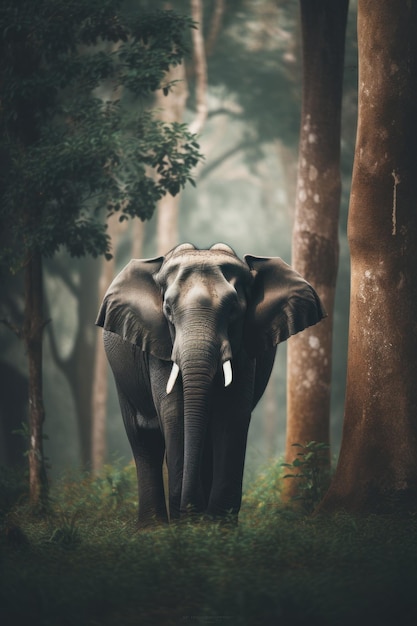 Een olifant die midden in een bos staat Generatief AI-beeld