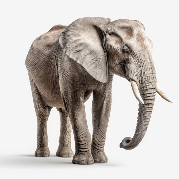 Een olifant die op een witte achtergrond loopt