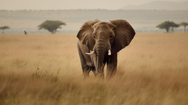 Een olifant in een grasveld