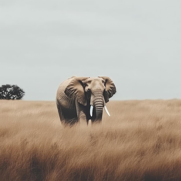 Foto een olifant in een veld met hoog gras