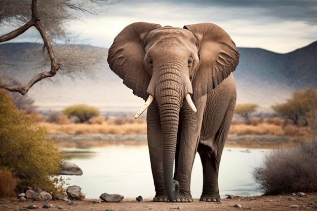Een olifant loopt langs een rivier in Afrika.