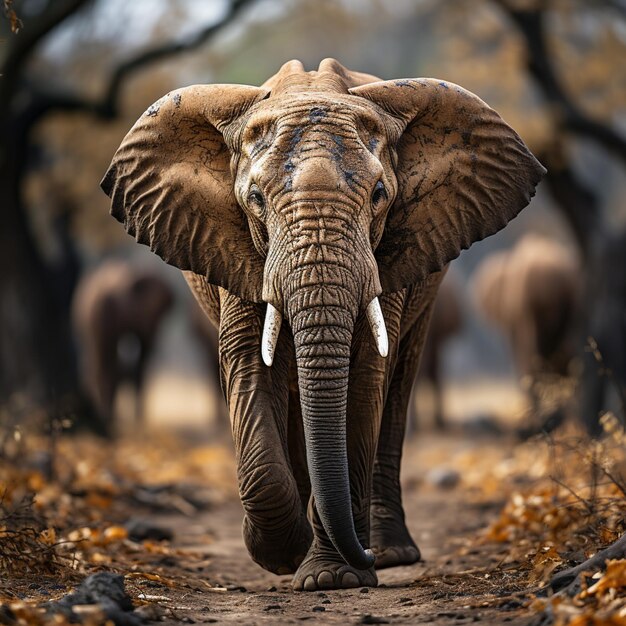 een olifant met een groot oor dat in het bos loopt