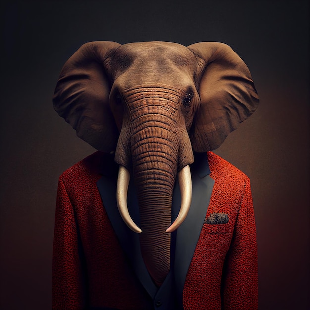 Een olifant met een rood jasje en een rood jasje aan
