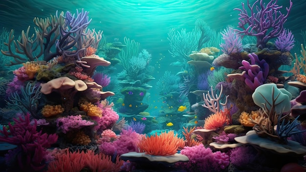 Een onderwater koraalrif vol met levendige koralen en zeedieren een kleurrijk ecosysteem tropische vissen een divers marien leven een duikparadijs gegenereerd door AI