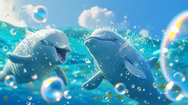Een ondeugende walvis blaast bubbels op haar vrienden in het midden van een water ballet routine veroorzaakt