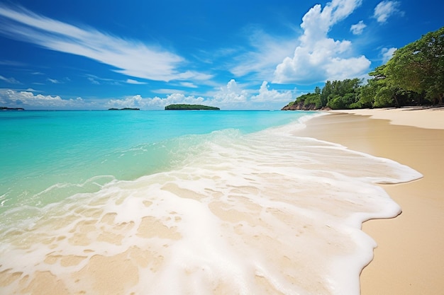 Een ongerept strand met turquoise wateren en wit zand