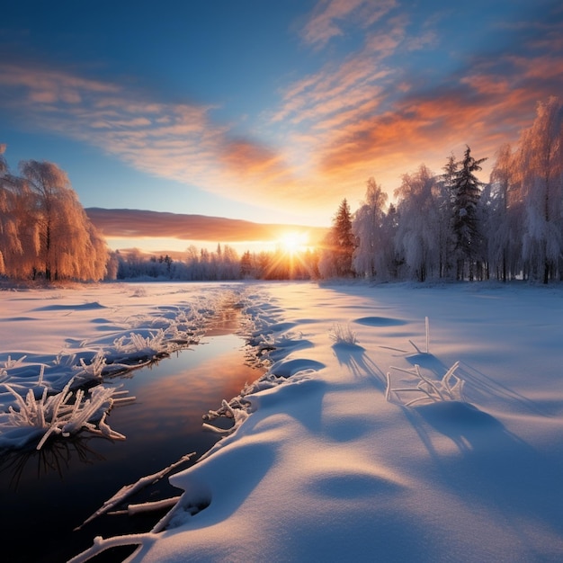 Foto een ongerepte winter zonsopgang een serene achtergrond met voldoende tekstruimte voor sociale media postgrootte