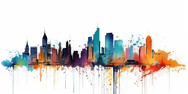 Een ononderbroken lijntekening kleurrijke schets losse lijnen vlekkerige freehand skyline van de stad mooie generatieve AI AIG32