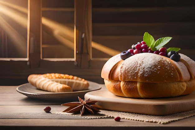 Een ontbijt van croissants en croissants op tafel.