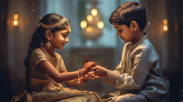 Een ontroerend beeld van een zuster die een Rakhi om de pols van haar broer bindt