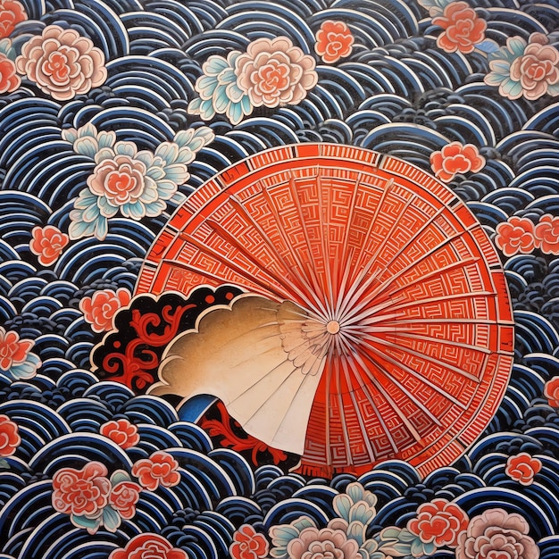 Een ontwerp in een Japans ontwerp met een bloemontwerp erop.