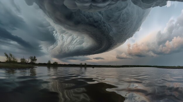 Een onweerswolk boven een meer