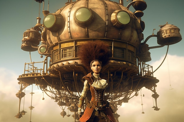 een op steampunk geïnspireerde avatar die een fantastische gegenereerde AI bestuurt